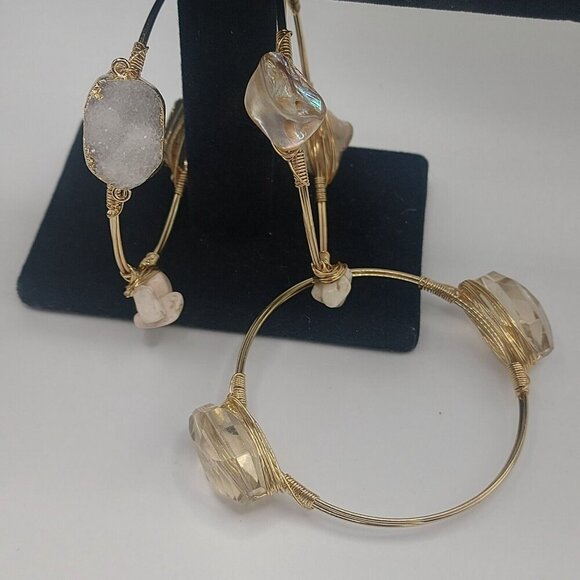 Lot of 3 Bourbon & Bowties Bracelets Gold Tone Wire wrapped bracelets with stone - Picture 10 of 11